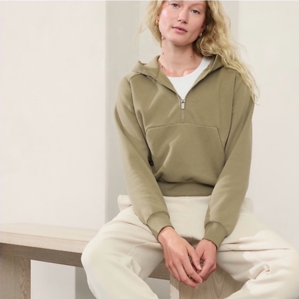 Athleta Forever Fleece 1/2 zip hoodie.